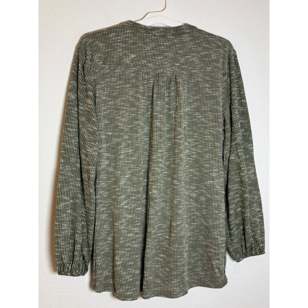 Wonderly Olive Green Space Dye Henley Top Long Sleeve Pleated XL - Picture 2 of 5